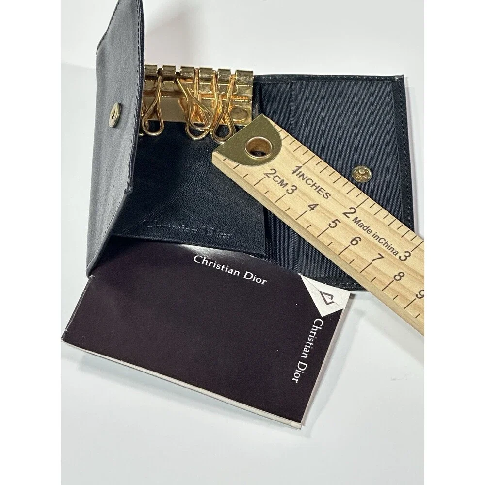 Vintage Christian Dior Genuine Key Case Leather Holder Black Color Designer 90s
